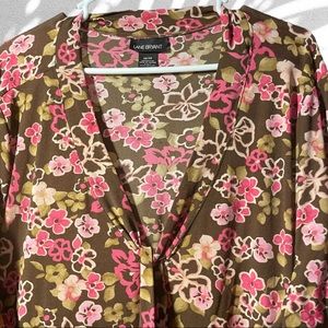 LANE BRYANT | 26/28 | Sheer Mesh Floral Neck Tie Blouse